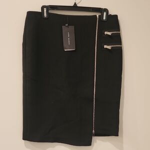 BNWT Zara Assymetrical Black Pencil Skirt with Zipper Accents, Size L